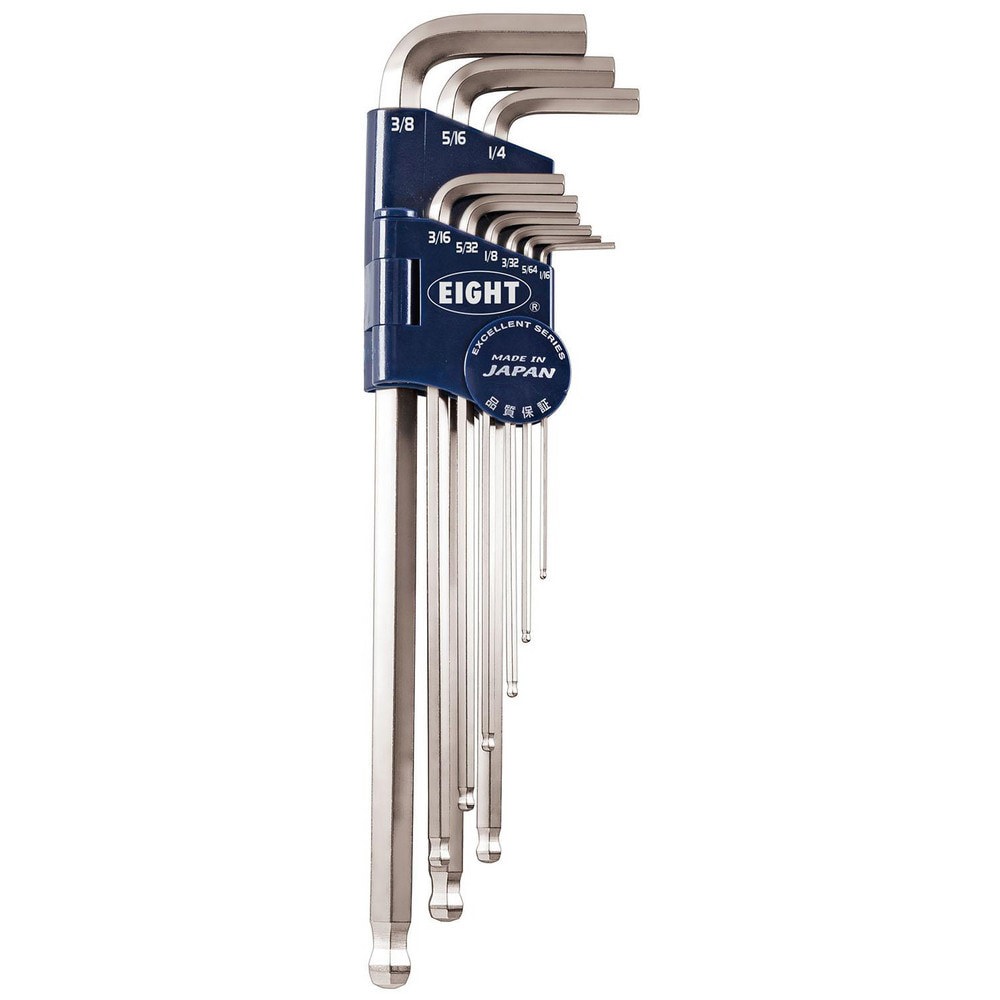 Hex Key Sets; Ball End: Yes ; Handle Type: L-Handle ; Measurement Type: Inch ; Hex Size: 1/16 in, 5/64 in, 3/32 in, 1/8 in, 5/32 in, 3/16 in, 1/4 in, 5/16 in, 3/8 in ; Material: Steel ; Overall Length (mm): 235.0000