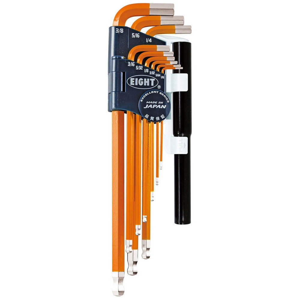 Hex Key Sets; Ball End: Yes ; Handle Type: Color Coded; L-Handle ; Measurement Type: Inch ; Hex Size: 1/16 in, 5/64 in, 3/32 in, 1/8 in, 5/32 in, 3/16 in, 1/4 in, 5/16 in, 3/8 in ; Material: Steel ; Overall Length (mm): 235.0000