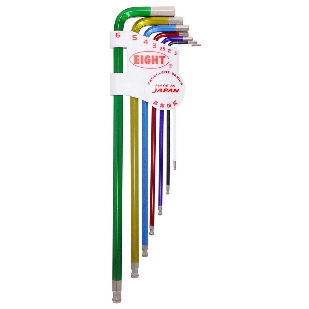 Hex Key Sets; Ball End: Yes ; Handle Type: Color Coded; L-Handle ; Measurement Type: Metric ; Hex Size: 1.5 mm, 2 mm, 2.5 mm, 3 mm, 4 mm, 5 mm, 6 mm ; Material: Steel ; Overall Length (mm): 187.0000