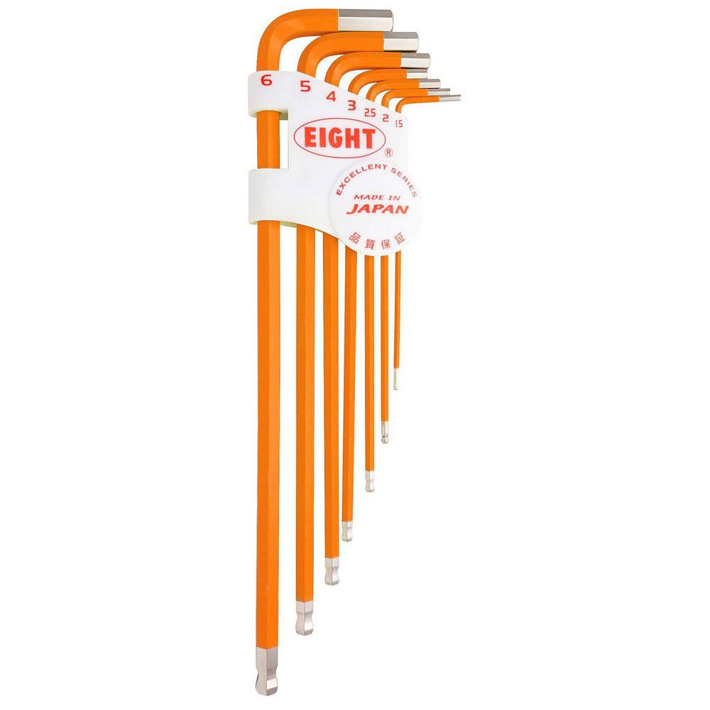 Hex Key Sets; Ball End: Yes ; Handle Type: Color Coded; L-Handle ; Measurement Type: Metric ; Hex Size: 1.5 mm, 2 mm, 2.5 mm, 3 mm, 4 mm, 5 mm, 6 mm ; Material: Steel ; Overall Length (mm): 187.0000