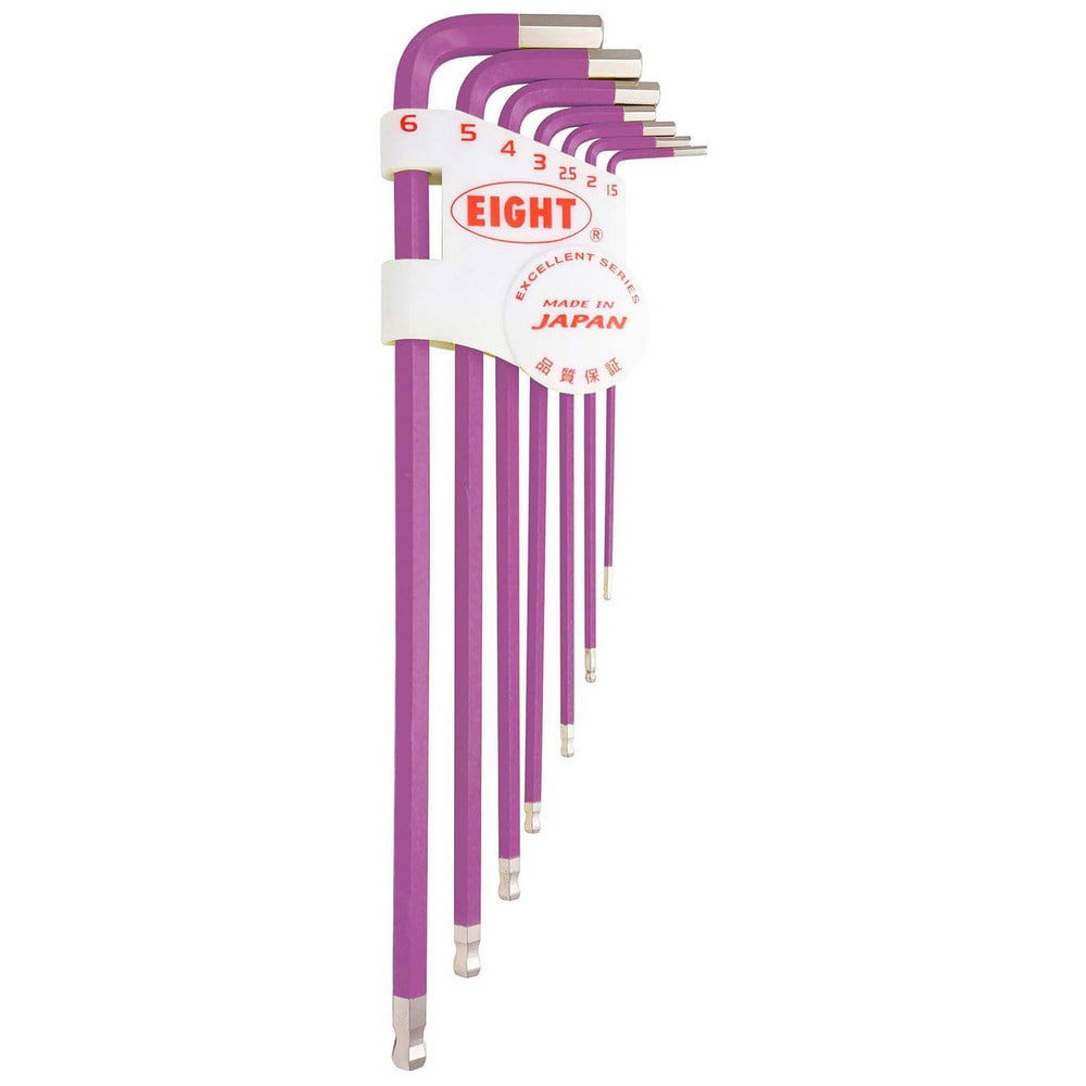Hex Key Sets; Ball End: Yes ; Handle Type: Color Coded; L-Handle ; Measurement Type: Metric ; Hex Size: 1.5 mm, 2 mm, 2.5 mm, 3 mm, 4 mm, 5 mm, 6 mm ; Material: Steel ; Overall Length (mm): 187.0000