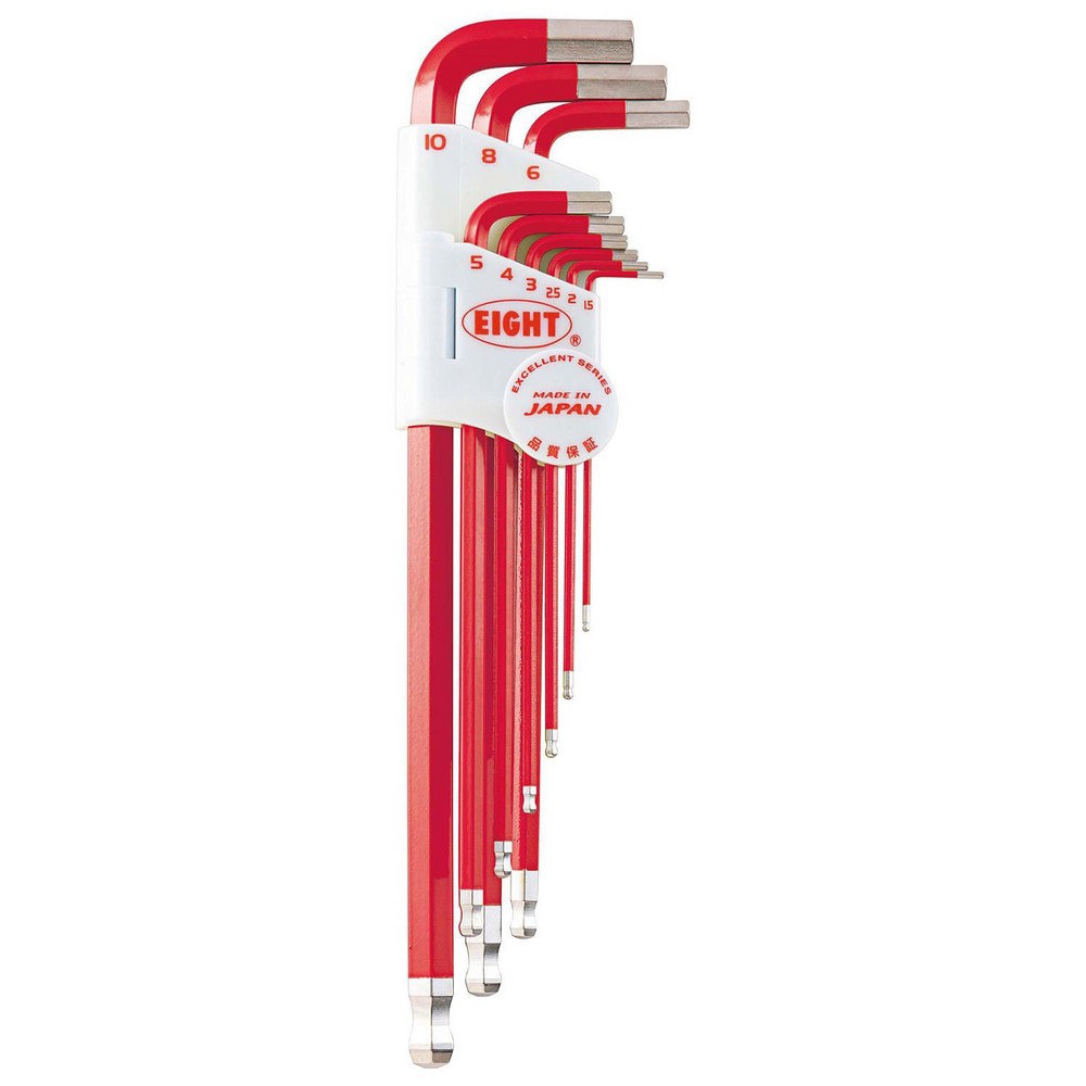 Hex Key Sets; Ball End: Yes ; Handle Type: Color Coded; L-Handle ; Measurement Type: Metric ; Hex Size: 1.5 mm, 2 mm, 2.5 mm, 3 mm, 4 mm, 5 mm, 6 mm, 8 mm, 10 mm ; Material: Steel ; Overall Length (mm): 235.0000