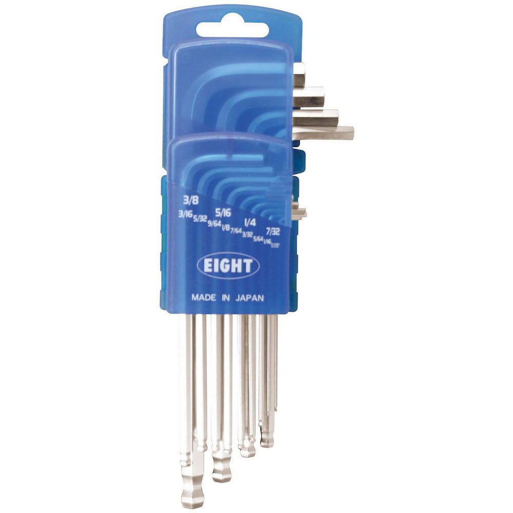Hex Key Sets; Ball End: Yes ; Handle Type: L-Handle ; Measurement Type: Inch ; Hex Size: 0.05 in, 1/16 in, 5/64 in, 3/32 in, 7/64 in, 1/8 in, 9/64 in, 5/32 in, 3/16 in, 1/4 in, 5/16 in, 3/8 in ; Material: Steel ; Overall Length (mm): 181.0000