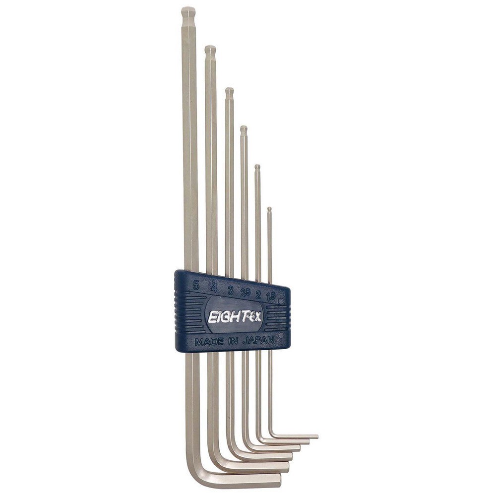 Hex Key Sets; Ball End: Yes ; Handle Type: L-Handle ; Measurement Type: Metric ; Hex Size: 1.5 mm, 2 mm, 2.5 mm, 3 mm, 4 mm, 5 mm ; Material: Steel ; Overall Length (mm): 166.0000