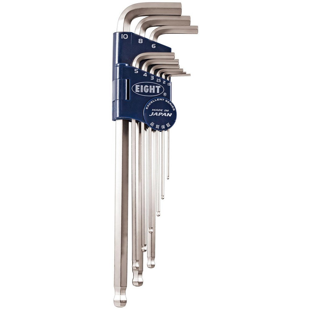 Hex Key Sets; Ball End: Yes ; Handle Type: L-Handle ; Measurement Type: Metric ; Hex Size: 1.5 mm, 2 mm, 2.5 mm, 3 mm, 4 mm, 5 mm, 6 mm, 8 mm, 10 mm ; Material: Steel ; Overall Length (mm): 235.0000