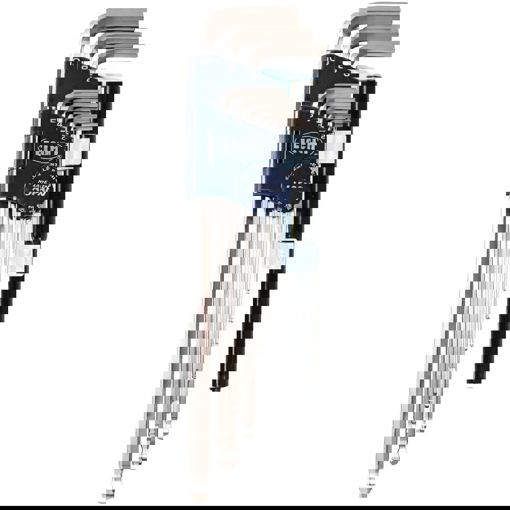 Hex Key Sets; Ball End: Yes ; Handle Type: L-Handle ; Measurement Type: Metric ; Hex Size: 1.5 mm, 2 mm, 2.5 mm, 3 mm, 4 mm, 5 mm, 6 mm, 8 mm, 10 mm ; Material: Steel ; Overall Length (mm): 235.0000