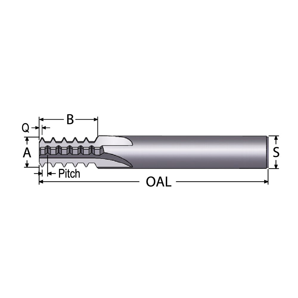 Straight Flute Thread Mill: 3/8-24, External & Internal, 4 Flutes, 1/4
