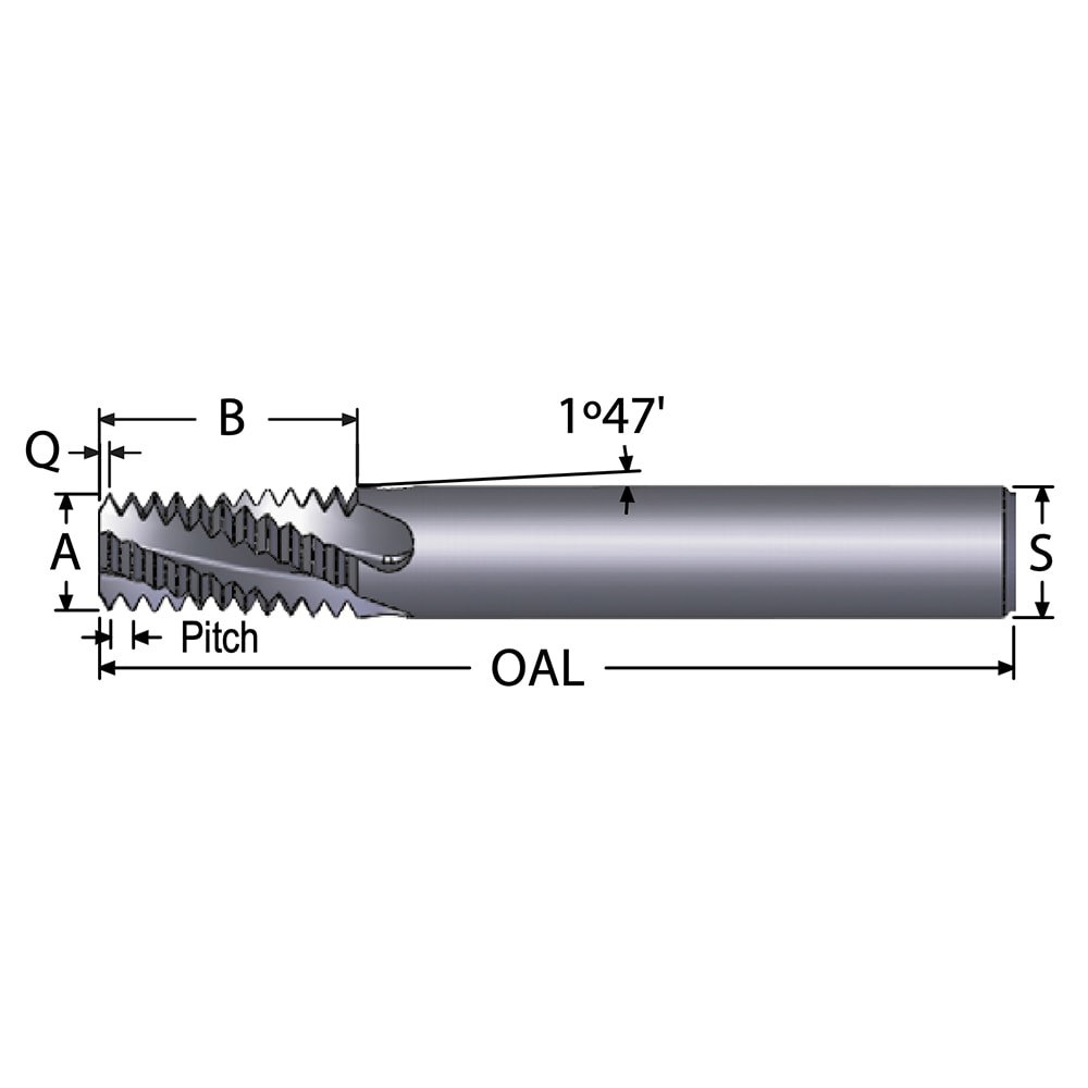 Helical Flute Thread Mill: 1/2-18 & 3/8-18, Internal & External, 4 Flute, 7/16
