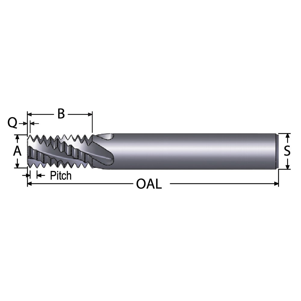 Helical Flute Thread Mill: 1/2-16, Internal & External, 4 Flute, 1/2