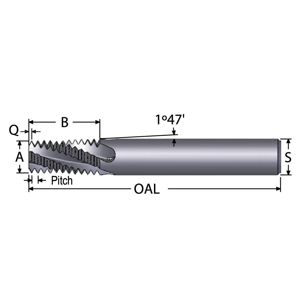 Helical Flute Thread Mill: 1/2-14 & 3/4-14, Internal & External, 4 Flute, 1/2