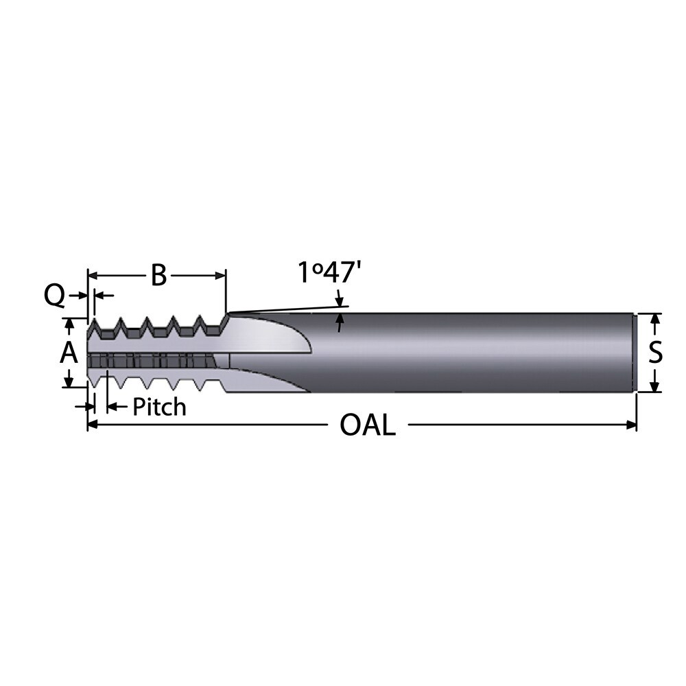Straight Flute Thread Mill: External & Internal, 4 Flutes, 1/2