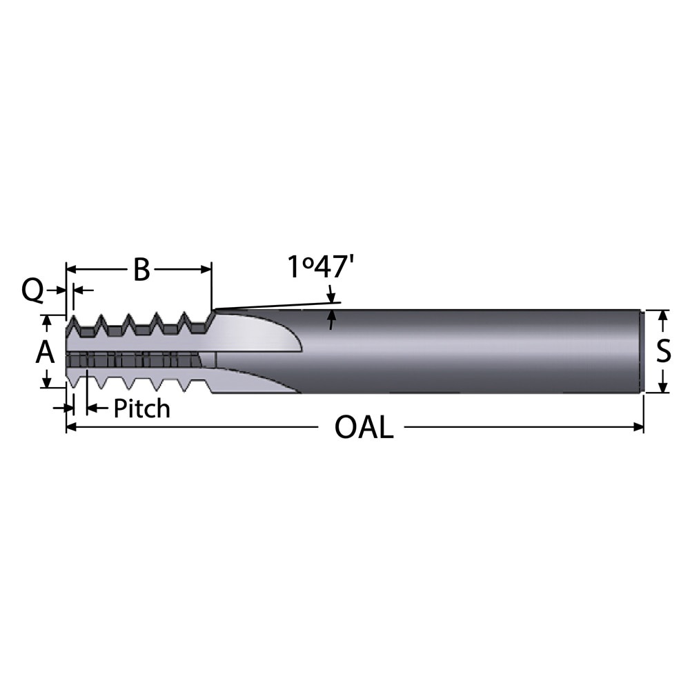 Straight Flute Thread Mill: External & Internal, 4 Flutes, 1/2