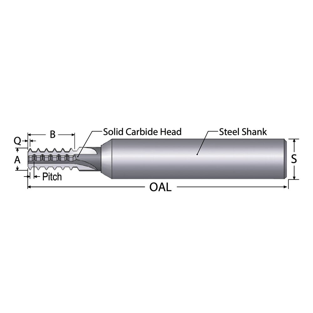 Straight Flute Thread Mill: 5/8-16, External & Internal, 4 Flutes, 3/4