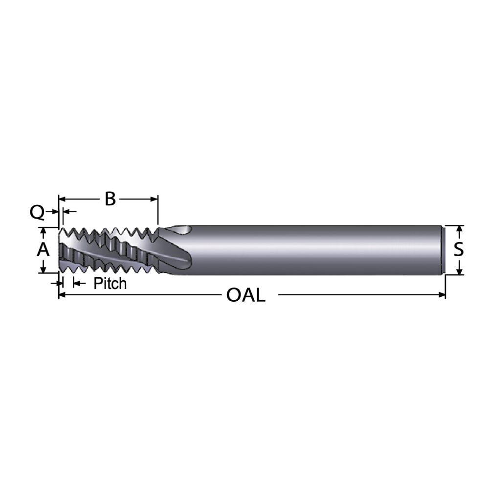 Helical Flute Thread Mill: Internal & External, 3 Flute, 1/4