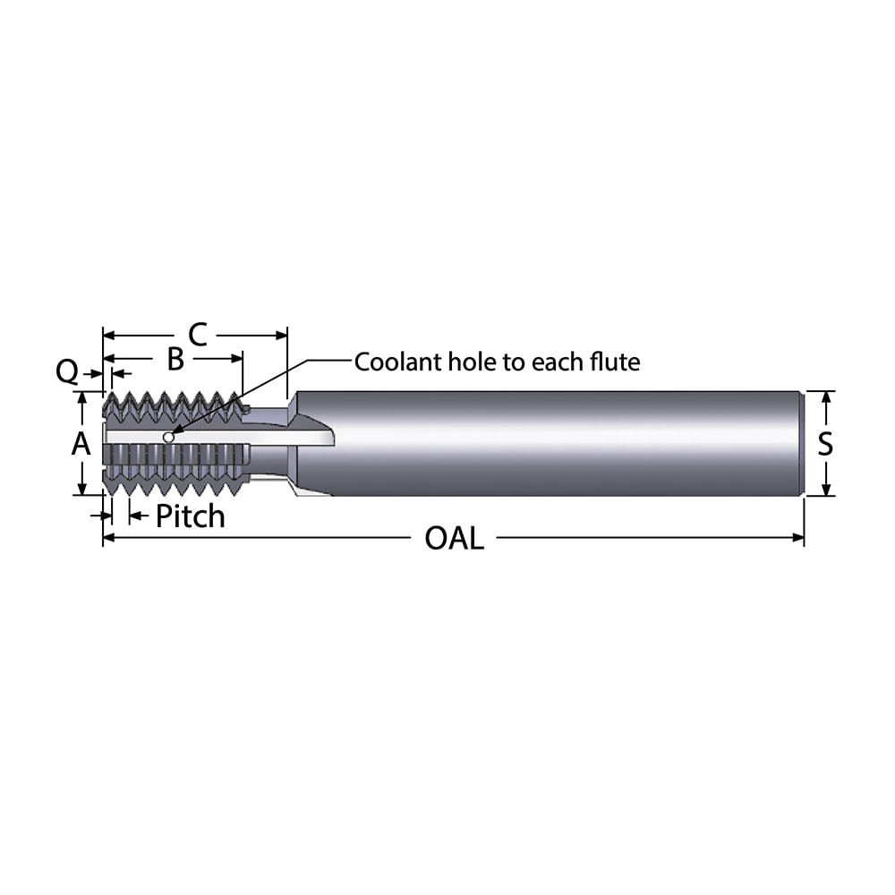 Straight Flute Thread Mill: 1-1/4-7, External & Internal, 4 Flutes, 3/4