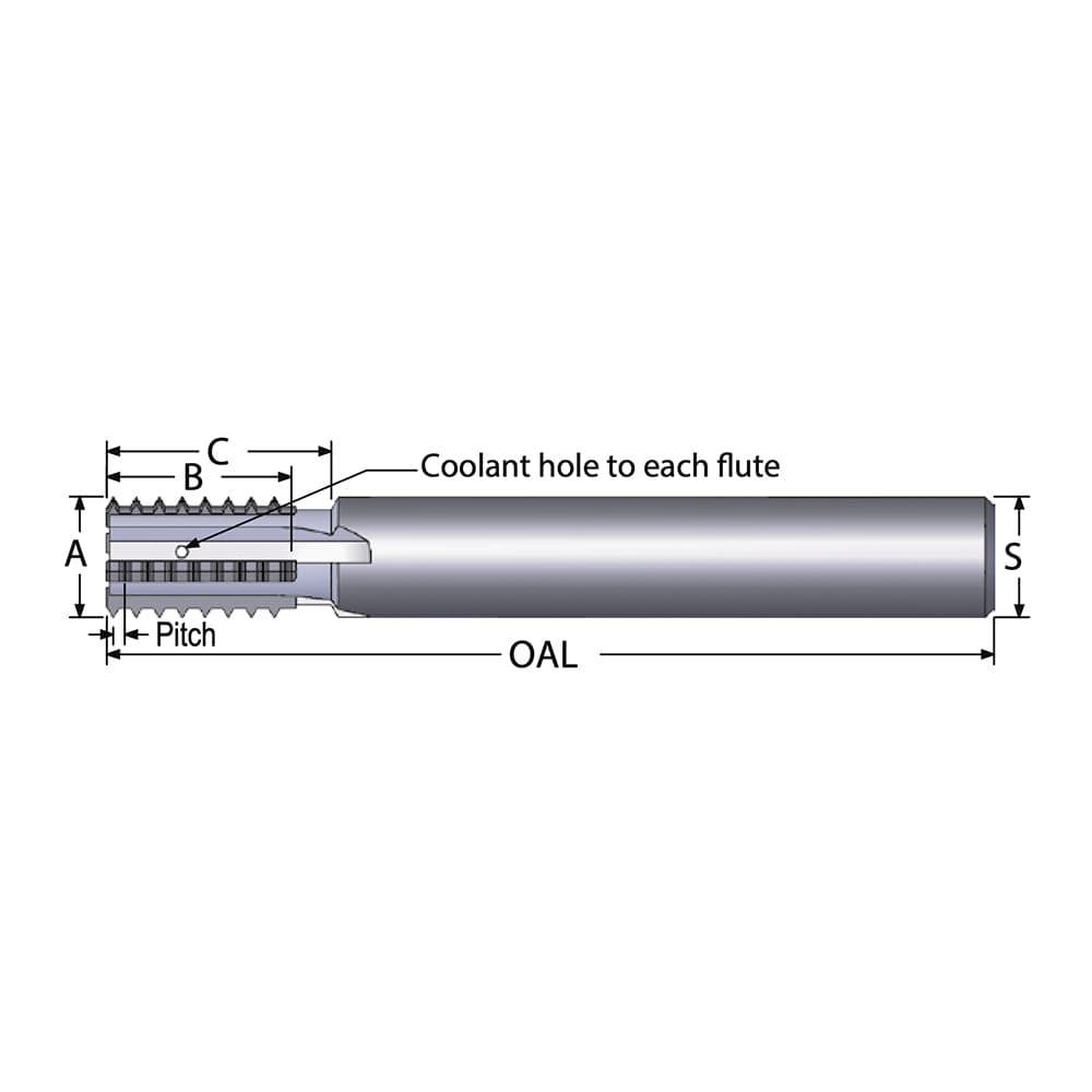 Straight Flute Thread Mill: 1-12, External & Internal, 4 Flutes, 3/4