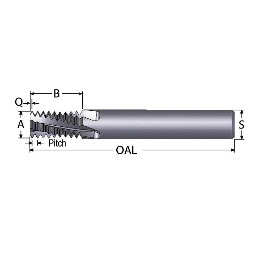 Helical Flute Thread Mill: 1/4-20, Internal, 3 Flute, 1/4