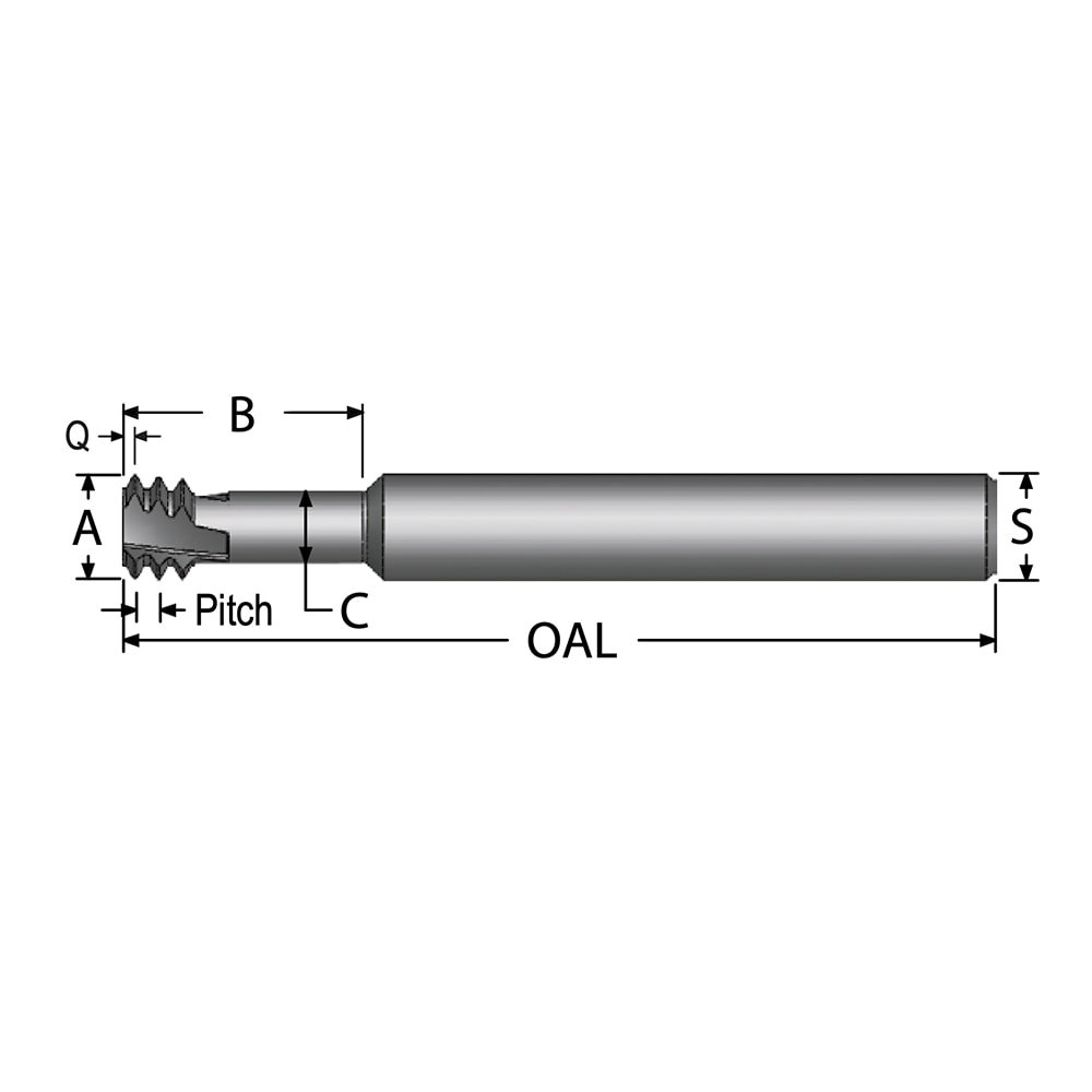 Helical Flute Thread Mill: #10-32, Internal, 3 Flute, 1/4
