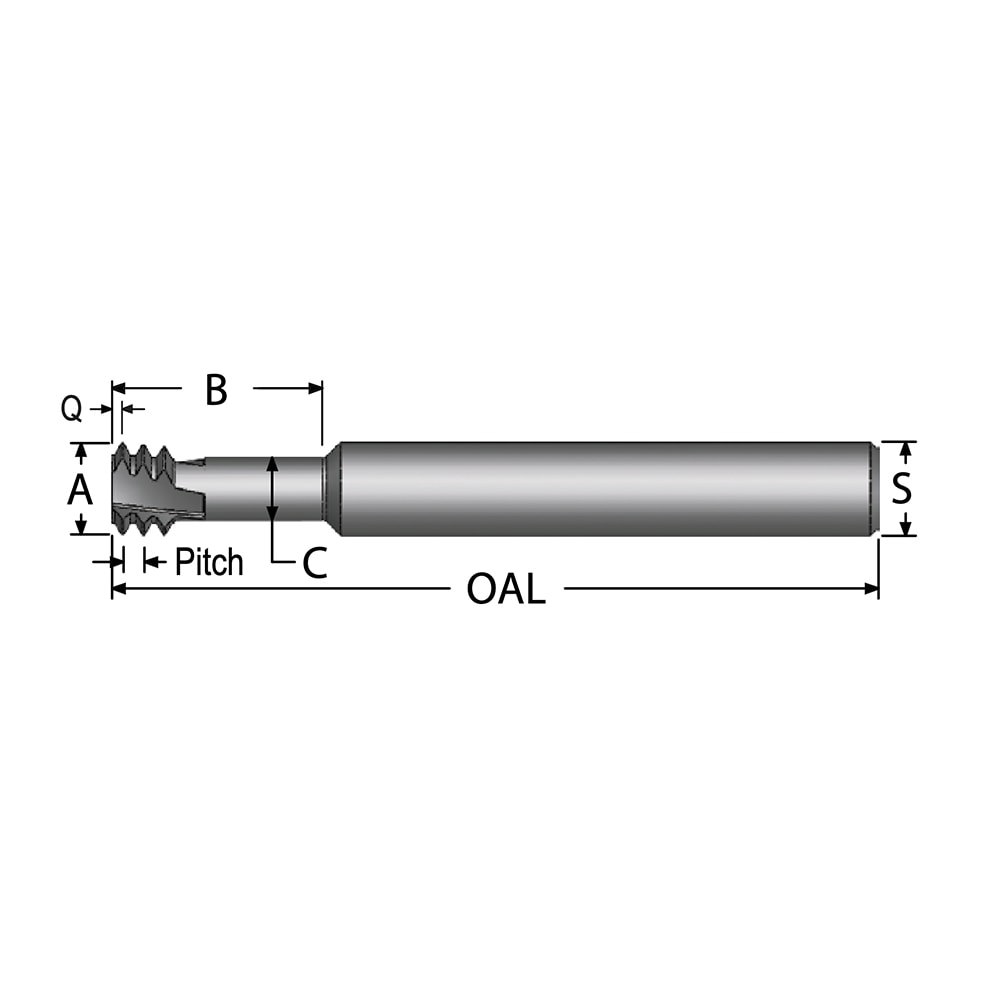 Helical Flute Thread Mill: 3/8-16, Internal, 3 Flute, 3/8