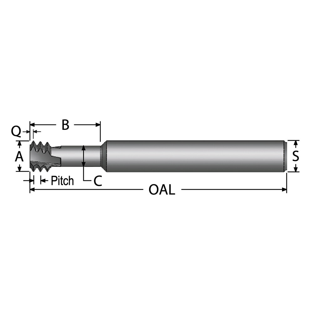 Helical Flute Thread Mill: Internal, 3 Flute, 1/8