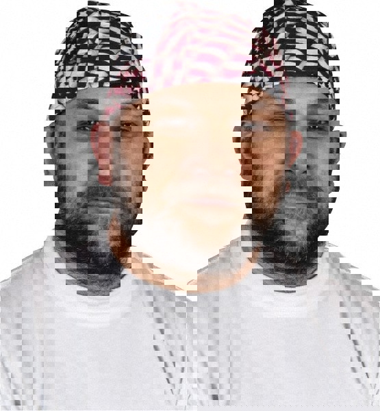 Tie Hat: Size Universal, Blue, Red & White, Elastic Fit & Terry Sweatband