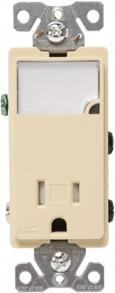 2 Pole, 125 VAC, 15 Amp, 1 Outlet, Flush Mounted, Self Grounding, Tamper Resistant Combination Outlet with Night Light