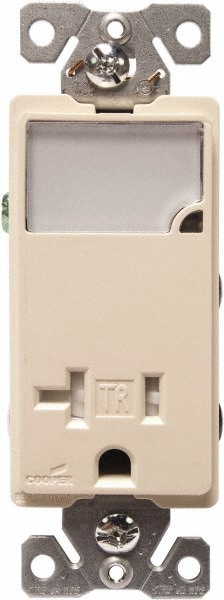 2 Pole, 125 VAC, 20 Amp, 1 Outlet, Flush Mounted, Self Grounding, Tamper Resistant Combination Outlet with Night Light