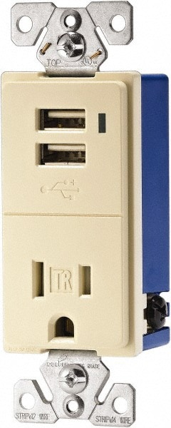 2 USB Port, 1 Receptacle, 125 VAC, 5 VDC USB Receptacle