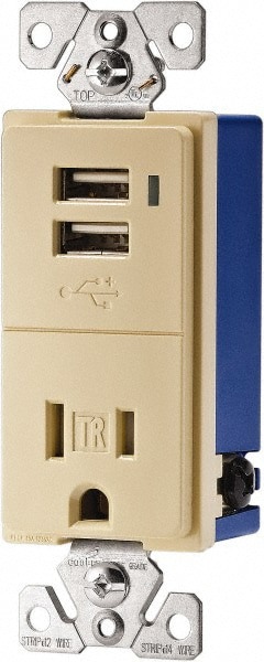 2 USB Port, 1 Receptacle, 125 VAC, 5 VDC USB Receptacle