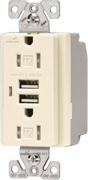 2 USB Port, 2 Receptacle, 125 VAC, 5 VDC USB Receptacle