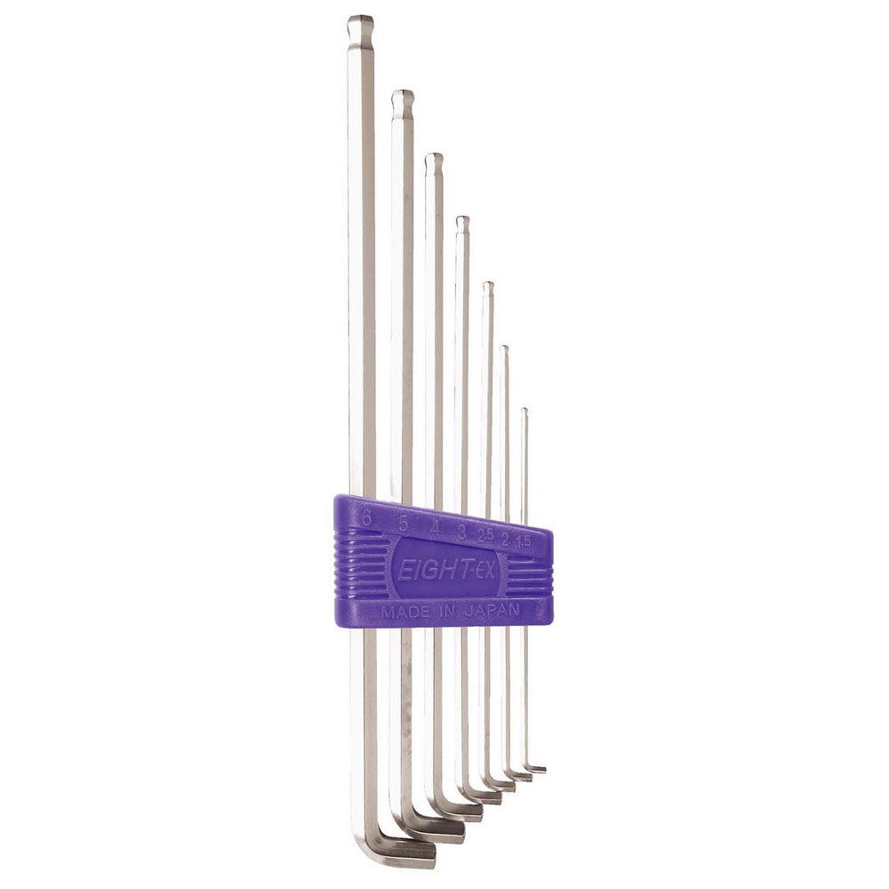 Hex Key Sets; Ball End: Yes ; Handle Type: L-Handle; Short Arm ; Measurement Type: Metric ; Hex Size: 1.5 mm, 2 mm, 2.5 mm, 3 mm, 4 mm, 5 mm, 6 mm ; Material: Steel ; Overall Length (mm): 187.0000