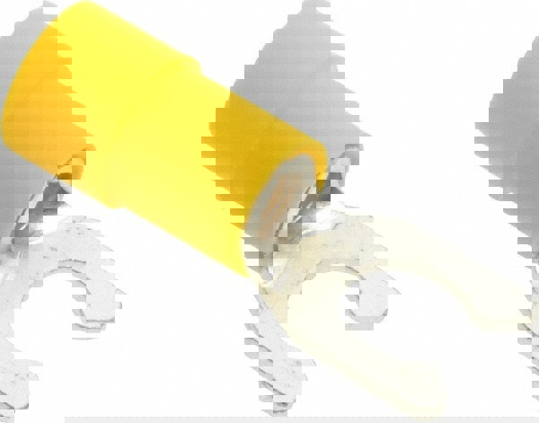 Locking Fork Terminal: Yellow, Vinyl, Partially Insulated, #10 Stud, Crimp