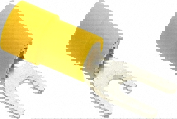 Standard Fork Terminal: Yellow, Vinyl, Partially Insulated, #8 Stud, Crimp