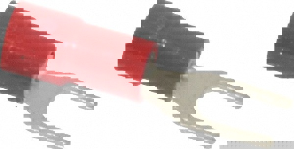 Standard Fork Terminal: Red, Vinyl, Partially Insulated, #8 Stud, Crimp