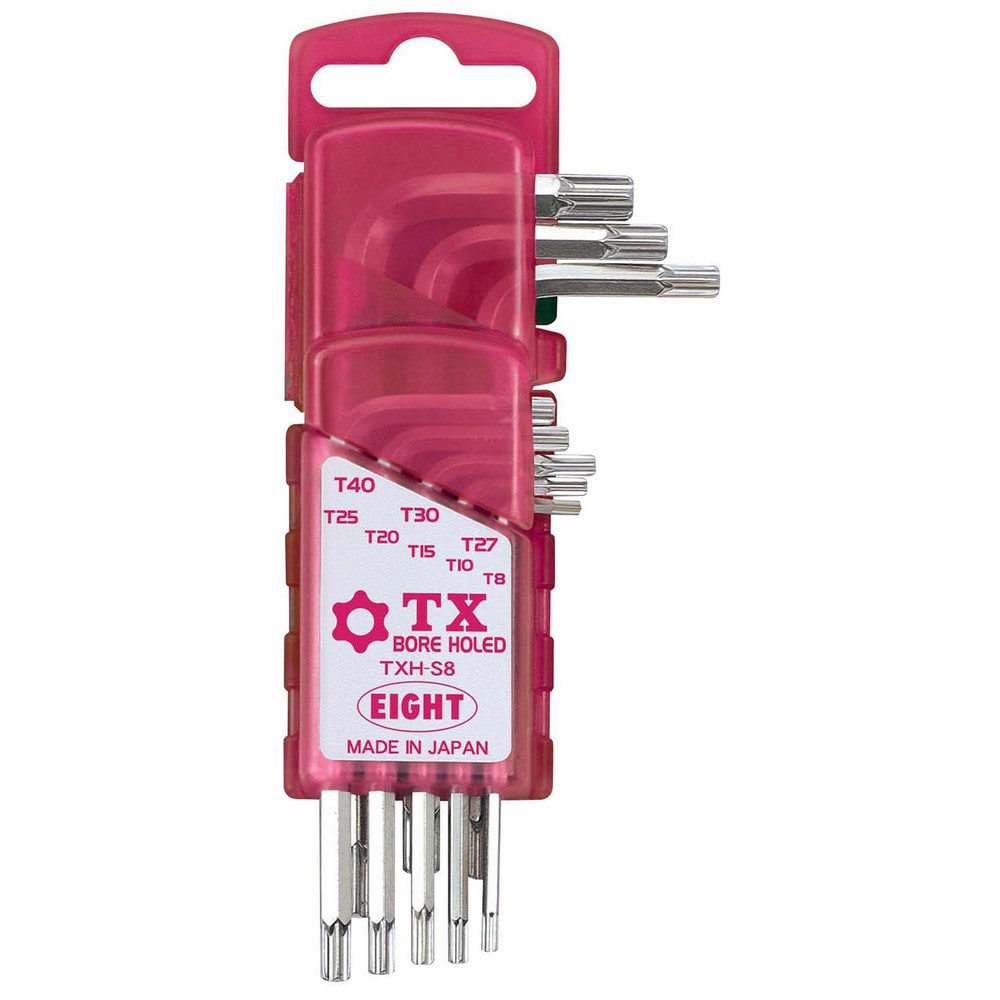 Torx Key Sets; End Type: Torx ; Torx Size: T8; T10; T15; T20; T25; T27; T30; T40 ; Handle Type: L-Handle ; Finish: Nickel-Plated ; Handle Color: Silver ; Arm Style: Short