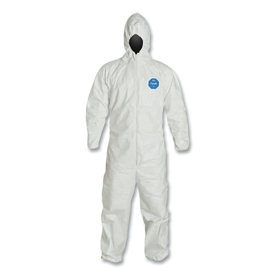 Disposable Coveralls: Non-Hazardous Liquid Splash, Particle Protection, Splash & Particulate Protection, Size Large, 1.2000 oz, Tyvek 400, Zipper Closure