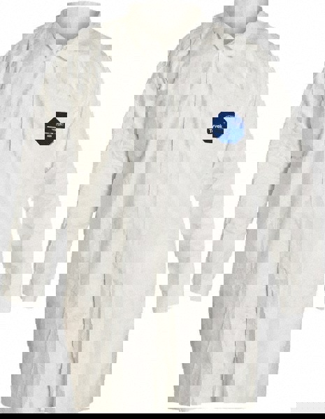 Lab Coat: Aerosols, Hazardous Dry Particulates & Non-Hazardous Light Liquid Splash, 1.20 oz Material, Size 2X-Large, Tyvek