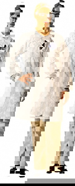 Lab Coat: Aerosols, Hazardous Dry Particulates & Non-Hazardous Light Liquid Splash, 1.20 oz Material, Size 4X-Large, Tyvek