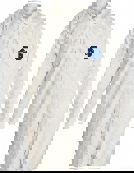 Lab Coat: Aerosols, Hazardous Dry Particulates & Non-Hazardous Light Liquid Splash, 1.20 oz Material, Size X-Large, Tyvek