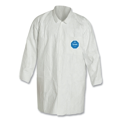 Lab Coat: 1.20 oz Material, Size Large, Tyvek