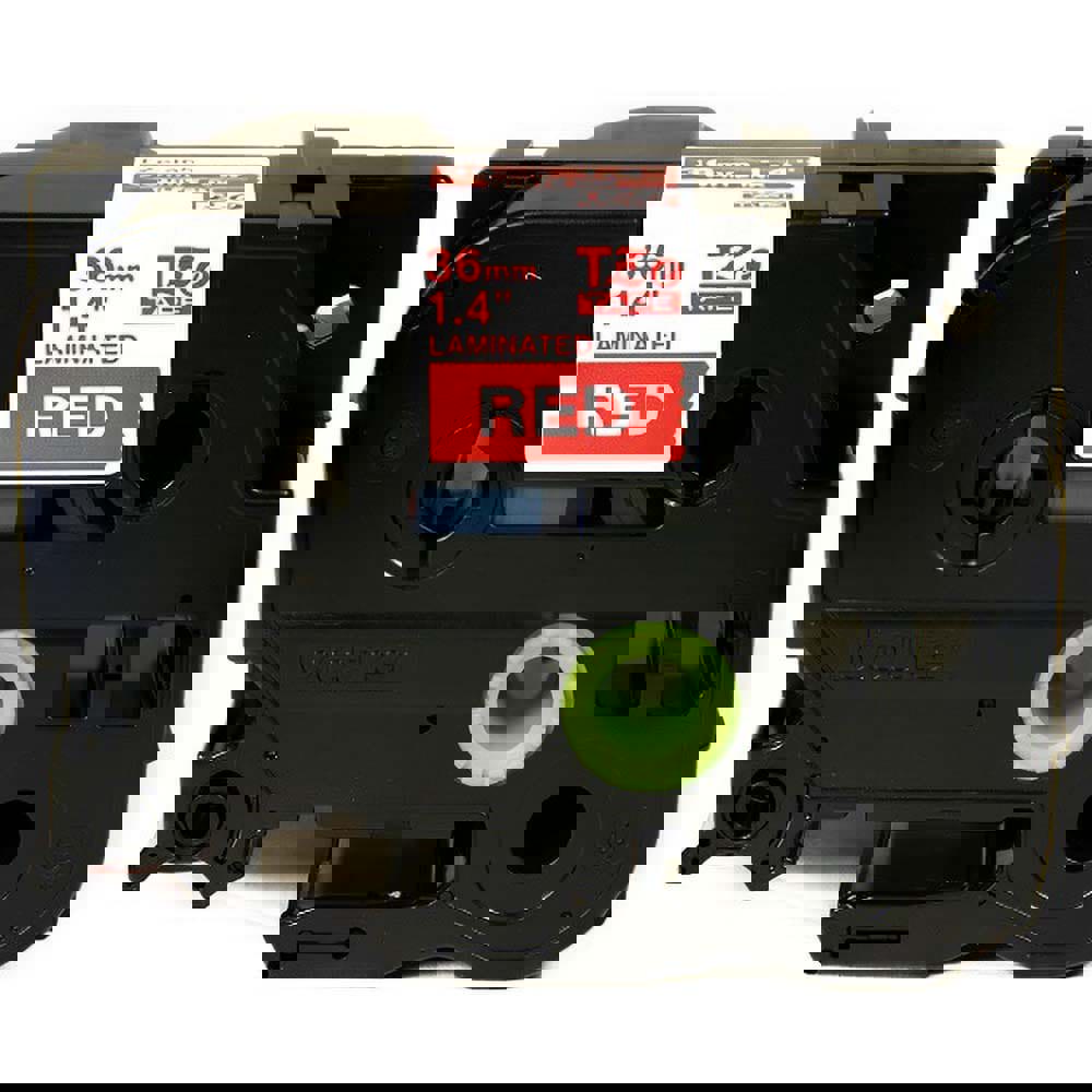 Label Tape Ribbon: 26.2' Long, White & Red, Polyester