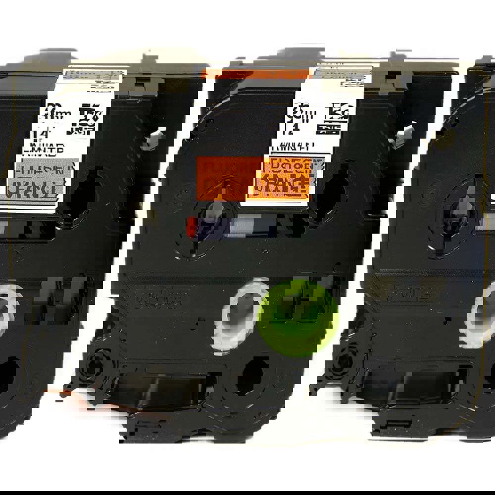 Label Tape Ribbon: 16.4' Long, Black & Fluorescent Orange, Polyester