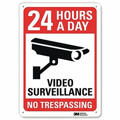 24 Hours A Day Video Surveillance No Trespassing, Reflective Engineer Grade, 0.04 Aluminum Sign, 10Wx14H