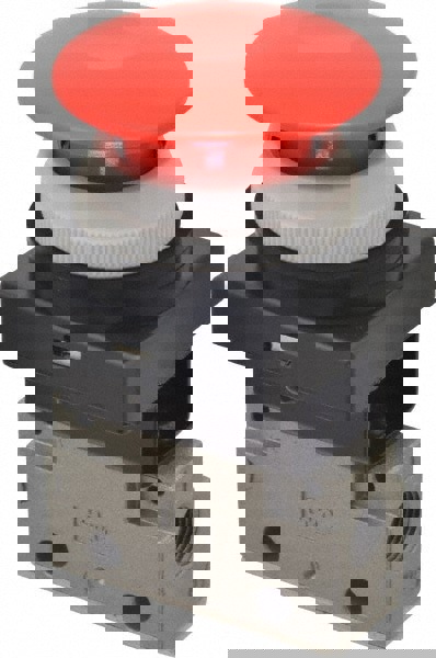 Mechanically Operated Valve: 3-Way & 2-Position, Push Button (Mushroom) Actuator, 1/8