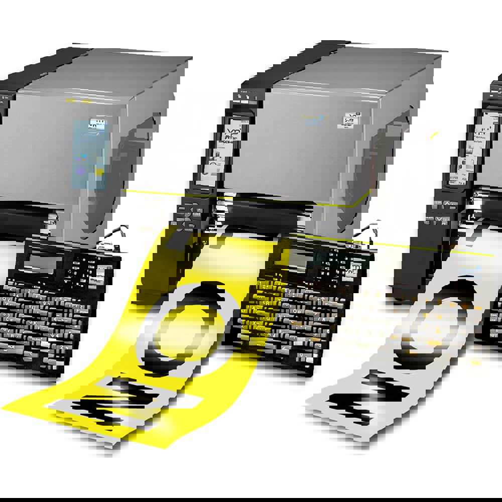 Electronic Label Makers; Type: Sign & Label Maker ; Power Source: 110/240V ; Accessories: Vinyl Tape; Ink Ribbon ; Additional Information: with LCD Screen & Compact Keyboard. Prints 4 in to 9 in Vinyl Media & Die-Cut Labels ; Number Of Batteries: 1