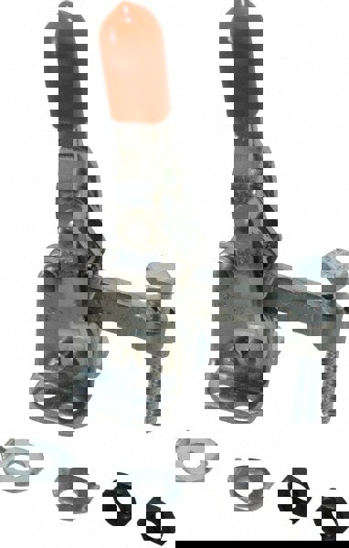 Manual Hold-Down Toggle Clamp: Vertical, 200 lb Capacity, Solid Bar, Flanged Base