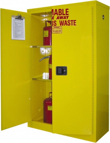 Flammable & Hazardous Storage Cabinets: 45 gal Drum, 2 Door, 2 Shelf, Manual Closing, Yellow