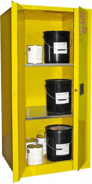 Flammable & Hazardous Storage Cabinets: 60 gal Drum, 2 Door, 2 Shelf, Manual Closing, Yellow