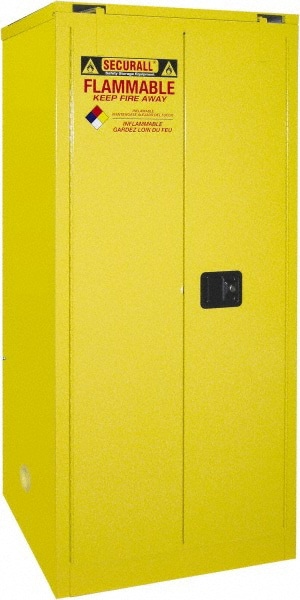 Flammable & Hazardous Storage Cabinets: 60 gal Drum, 2 Door, 2 Shelf, Self Closing, Yellow