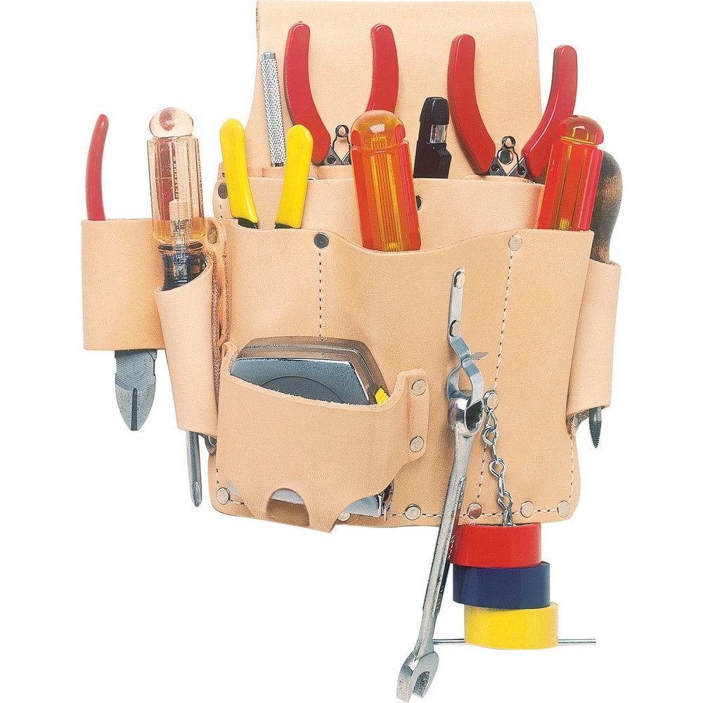 Tool Pouch: 8 Pockets, Leather, Brown